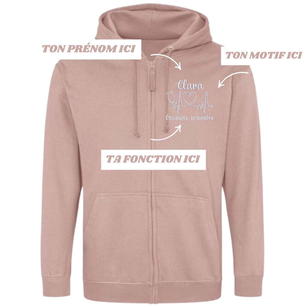 Sweat zip corail soignant personnalisé