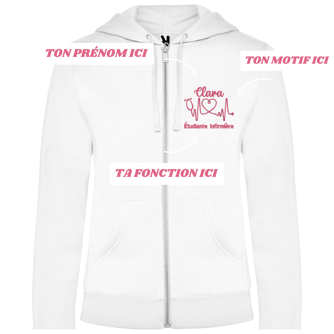 Sweat zip blanc soignant personnalisé