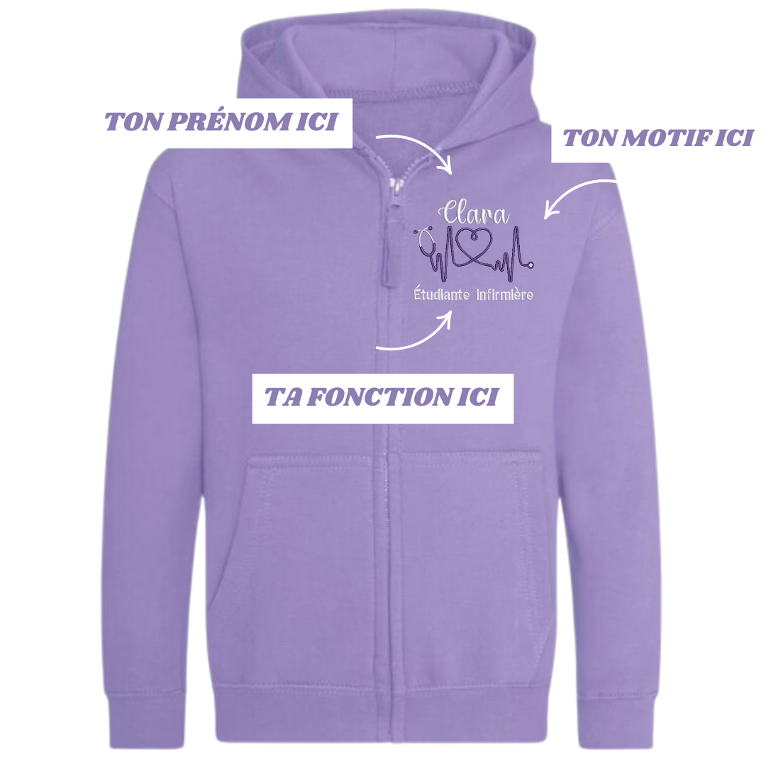Sweat zip violette soignant personnalisé