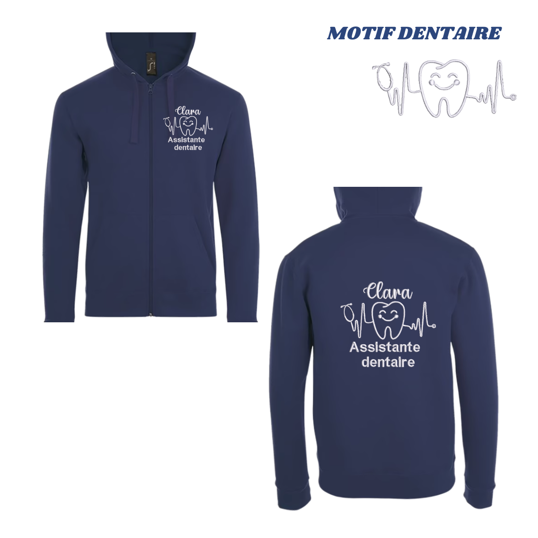 Sweat zip bleu marine soignant personnalisé