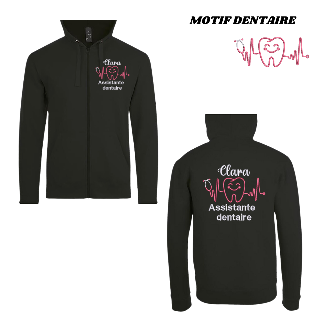 Sweat zip noir soignant personnalisé