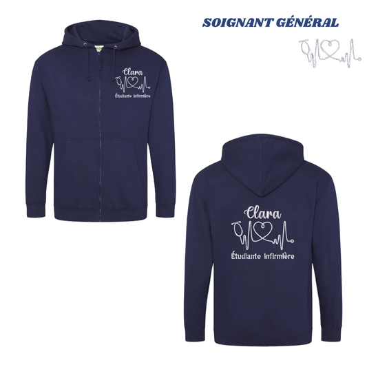 Sweat zip bleu marine soignant personnalisé
