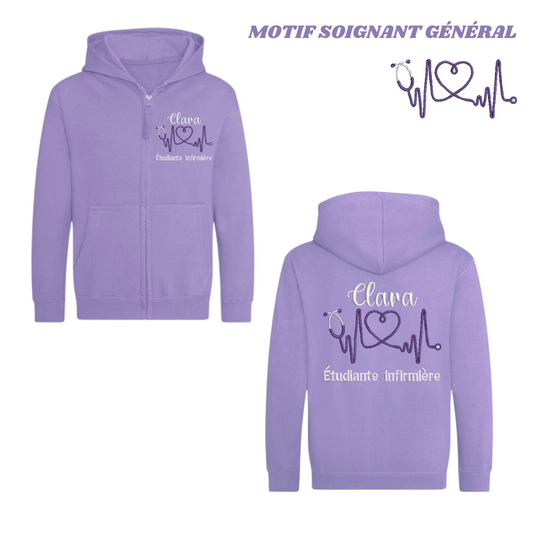 Sweat zip violette soignant personnalisé