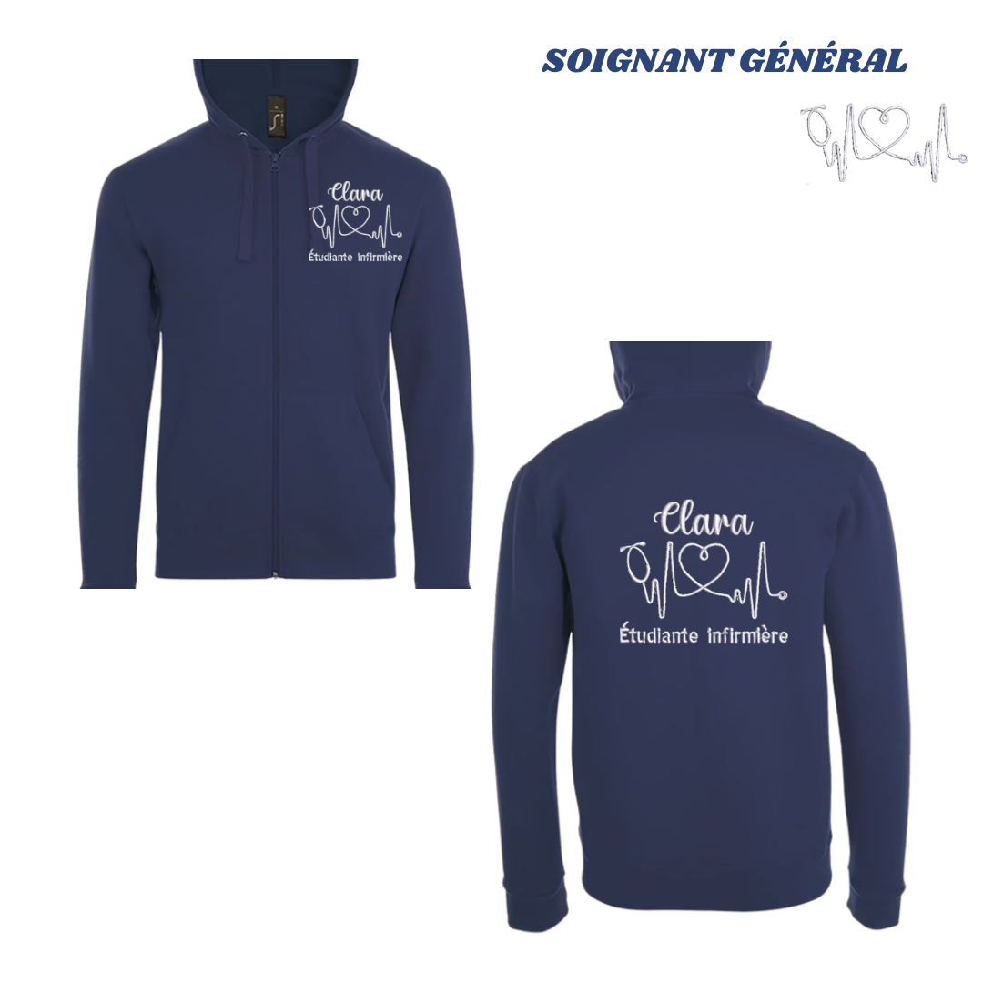 Sweat zip bleu marine soignant personnalisé