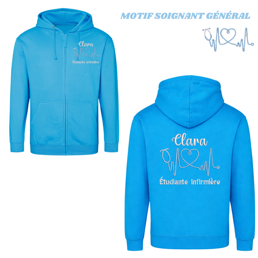 Sweat zip bleu Hawaï soignant personnalisé