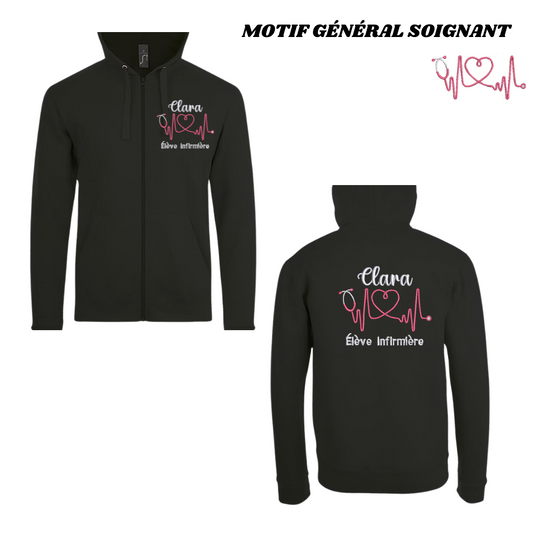 Sweat zip noir soignant personnalisé