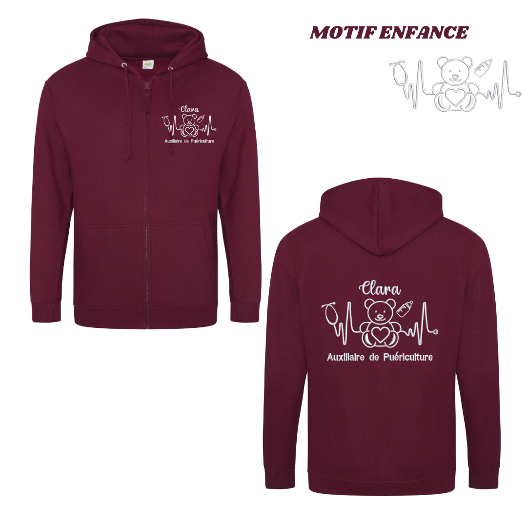 Sweat zip bordeaux soignant personnalisé