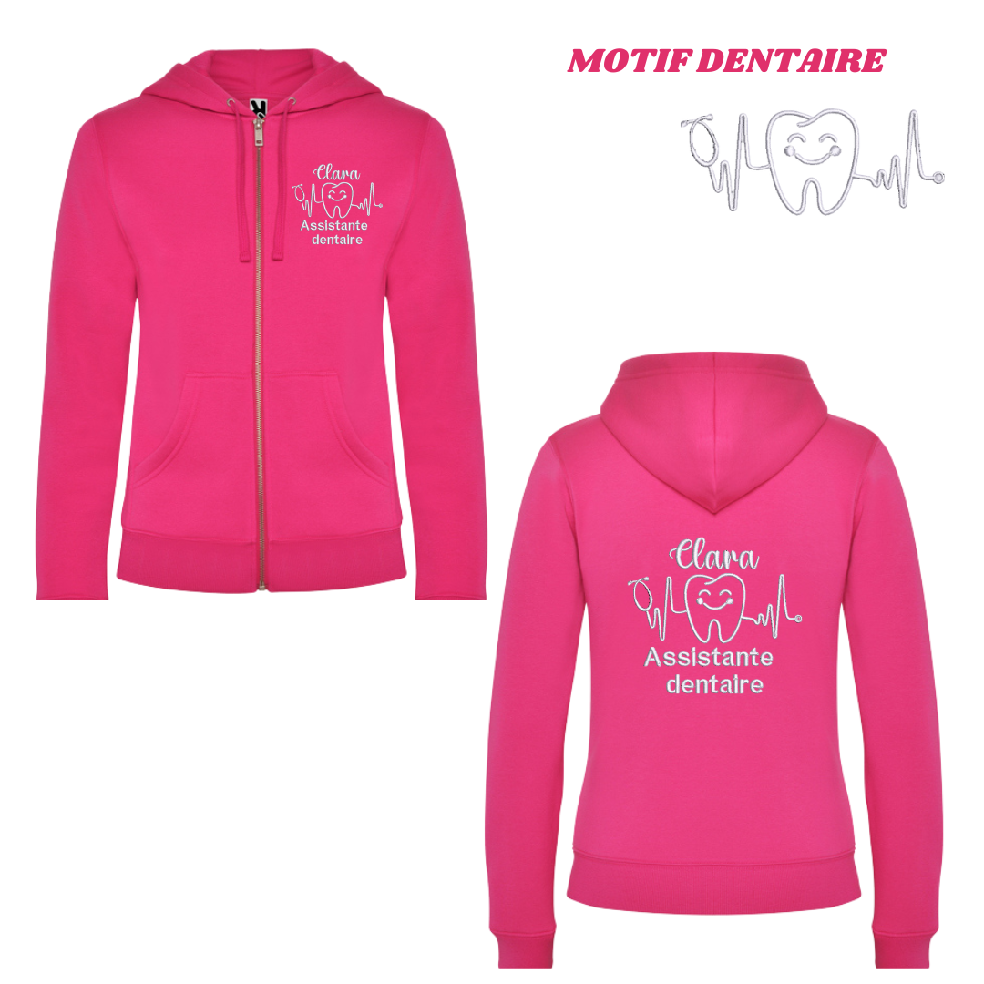 Sweat zip fuchsia soignant personnalisé