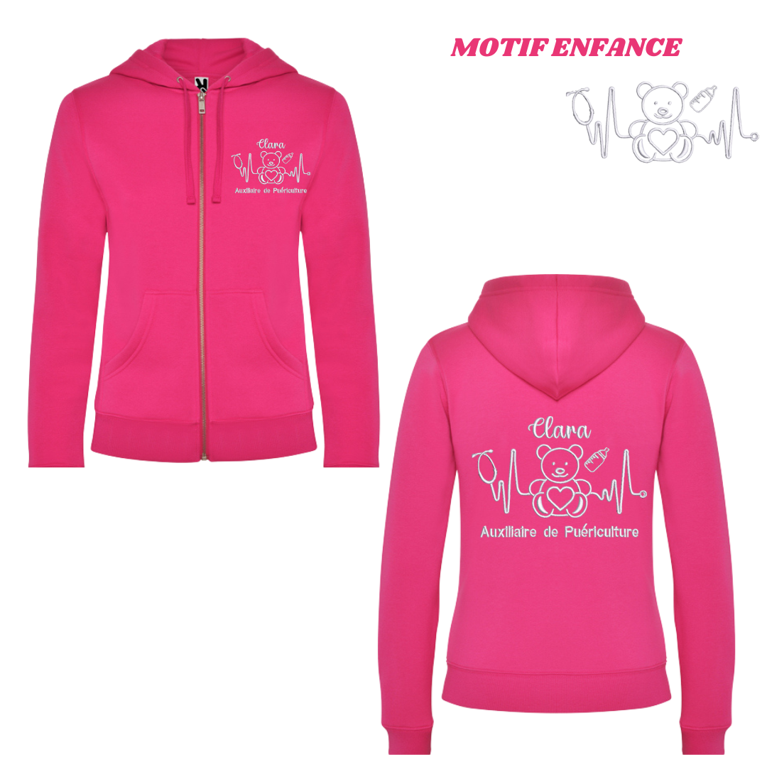 Sweat zip fuchsia soignant personnalisé