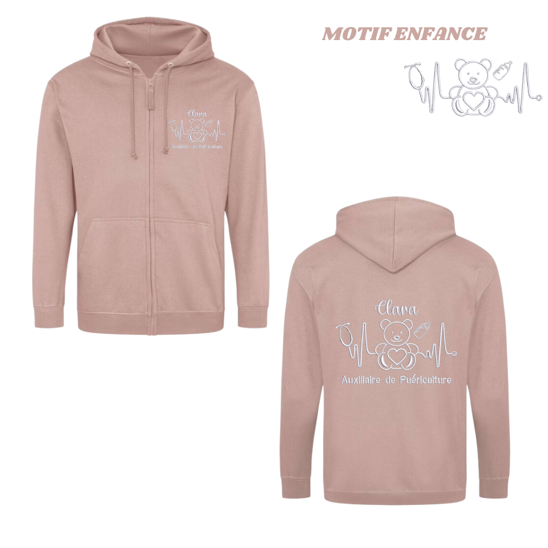 Sweat zip corail soignant personnalisé