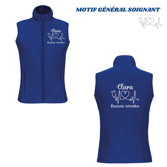 Polaire sans manches bleu roi soignant personnalisée