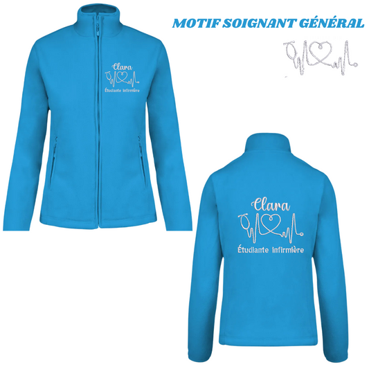 Polaire bleu turquoise soignant personnalisée