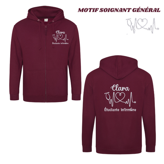 Sweat zip bordeaux soignant personnalisé