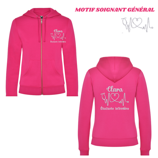 Sweat zip fuchsia soignant personnalisé