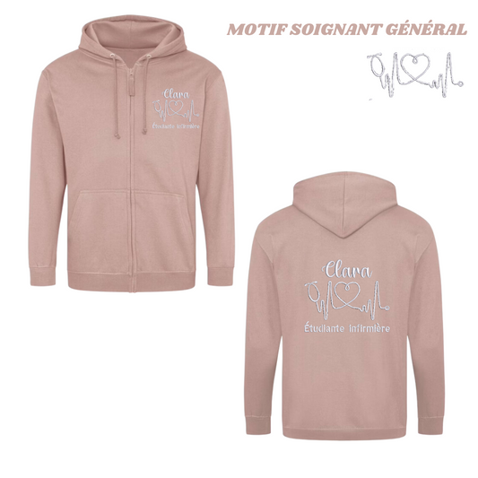 Sweat zip corail soignant personnalisé