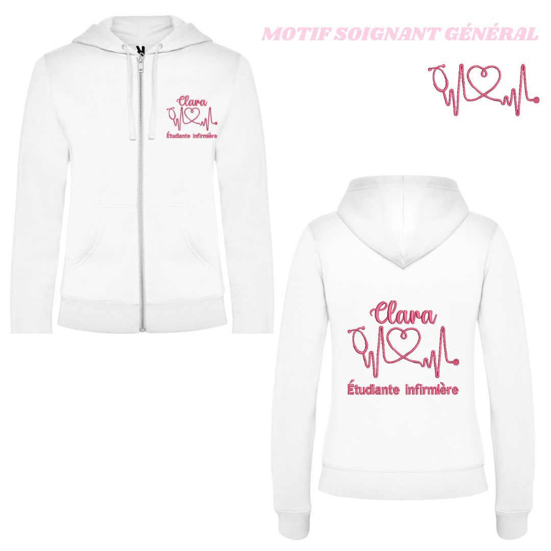 Sweat zip blanc soignant personnalisé