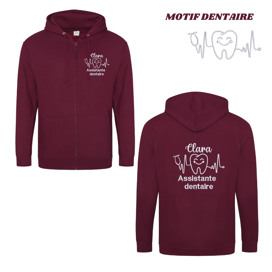 Sweat zip bordeaux soignant personnalisé