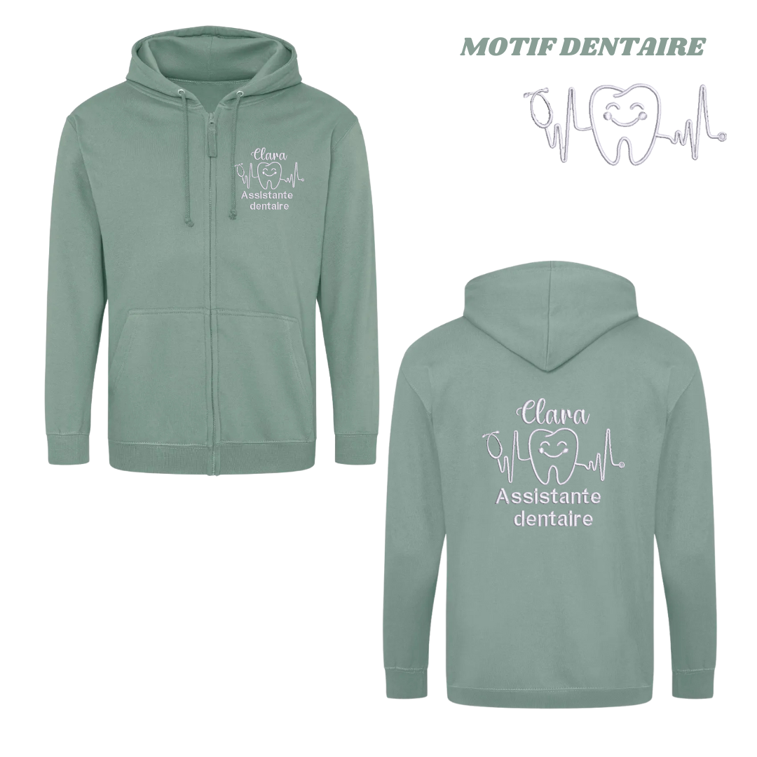 Sweat zip vert pastel soignant personnalisé
