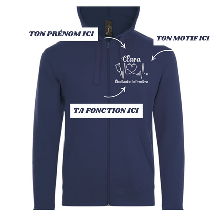 Sweat zip bleu marine soignant personnalisé
