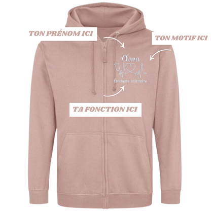 Sweat zip corail soignant personnalisé