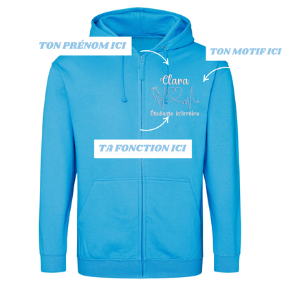 Sweat zip bleu Hawaï soignant personnalisé