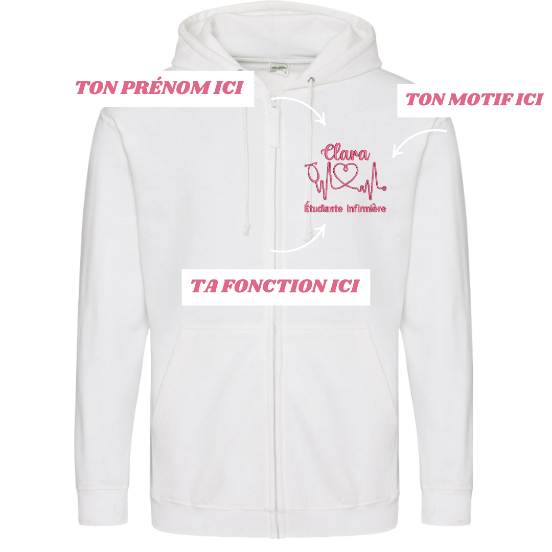 Sweat zip blanc soignant personnalisé