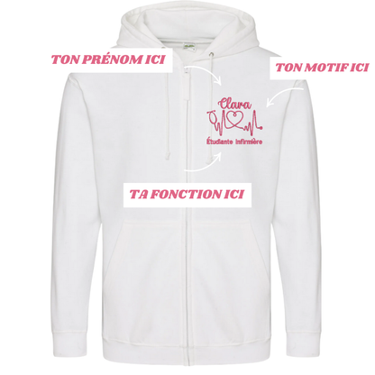 Sweat zip blanc soignant personnalisé
