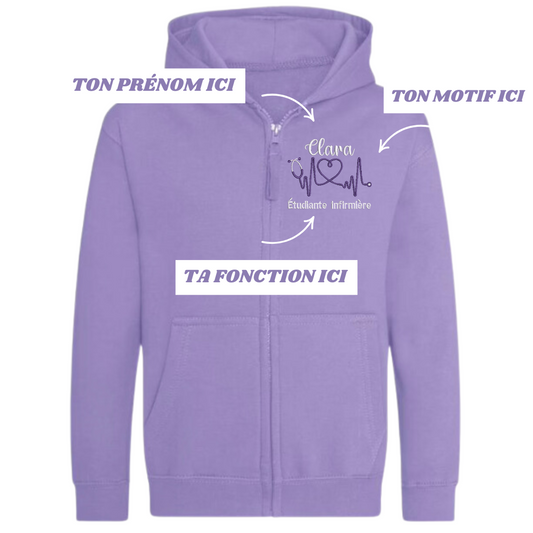Sweat zip violette soignant personnalisé