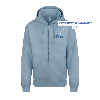 Sweat zip bleu pastel soignant personnalisé