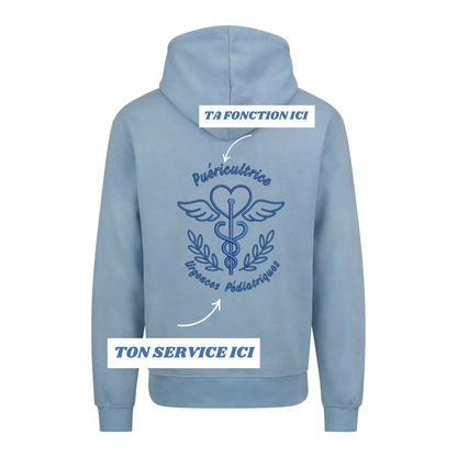 Sweat zip bleu pastel soignant personnalisé