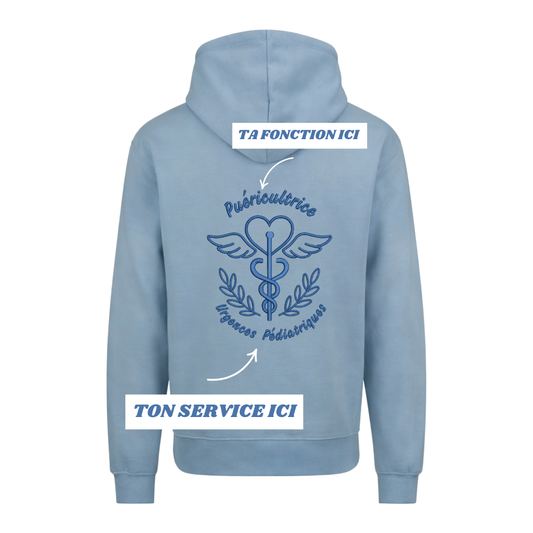 Sweat zip bleu pastel soignant personnalisé
