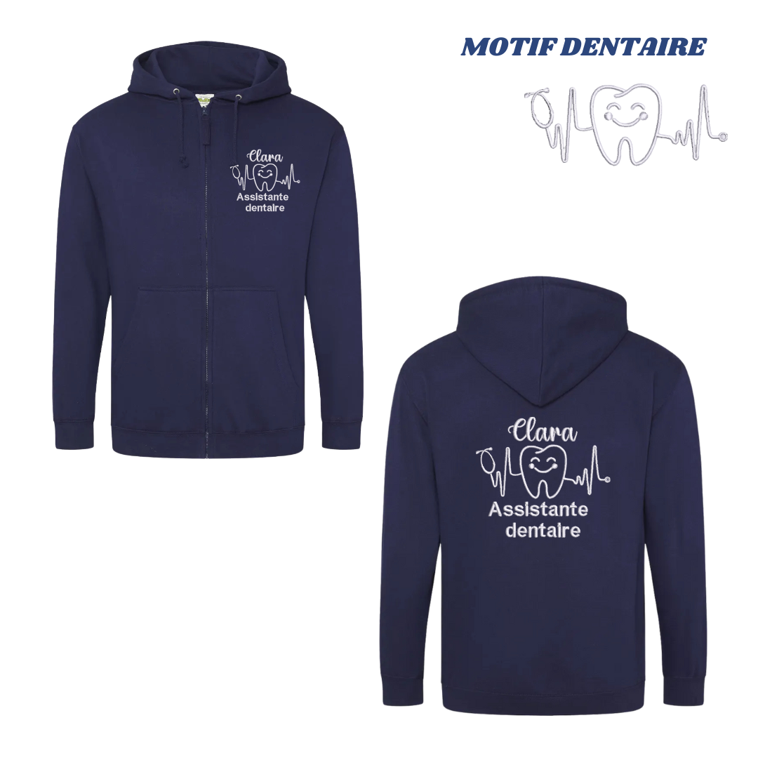 Sweat zip bleu marine soignant personnalisé