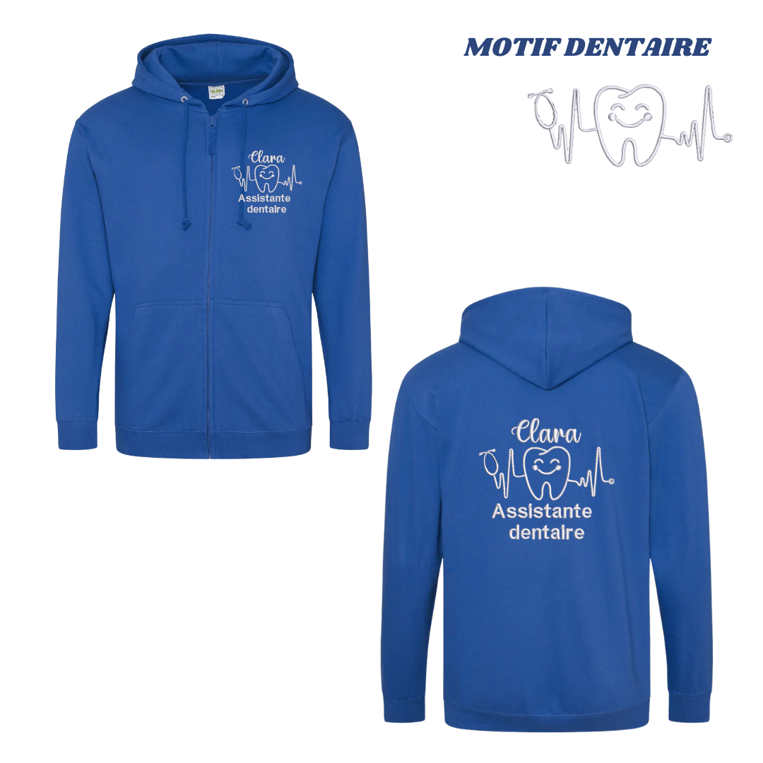 Sweat zip bleu roi soignant personnalisé