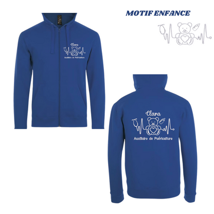 Sweat zip bleu roi soignant personnalisé