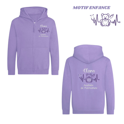 Sweat zip violette soignant personnalisé