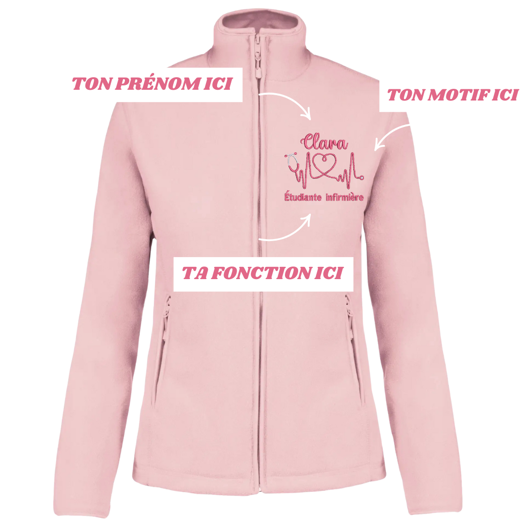 Polaire rose pastel soignant personnalisée