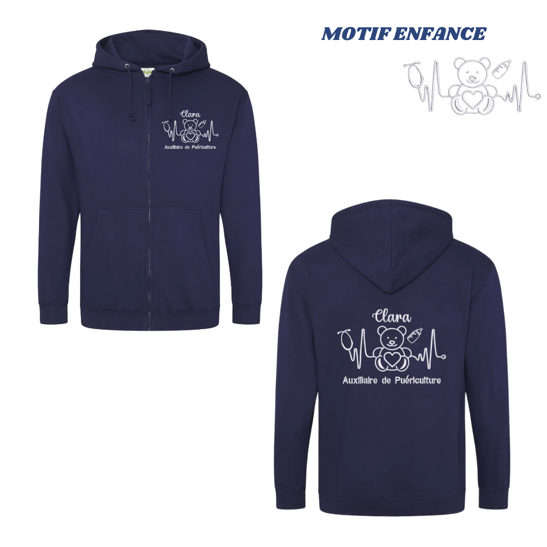 Sweat zip bleu marine soignant personnalisé