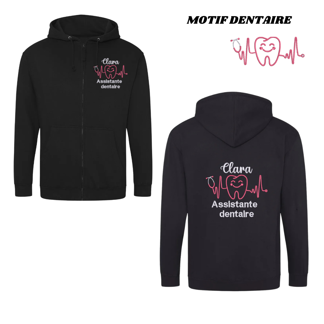 Sweat zip noir soignant personnalisé