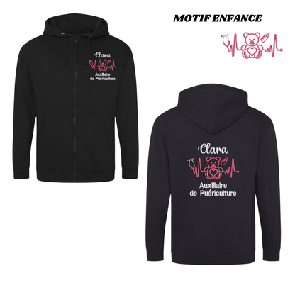 Sweat zip noir soignant personnalisé