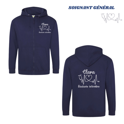 Sweat zip bleu marine soignant personnalisé
