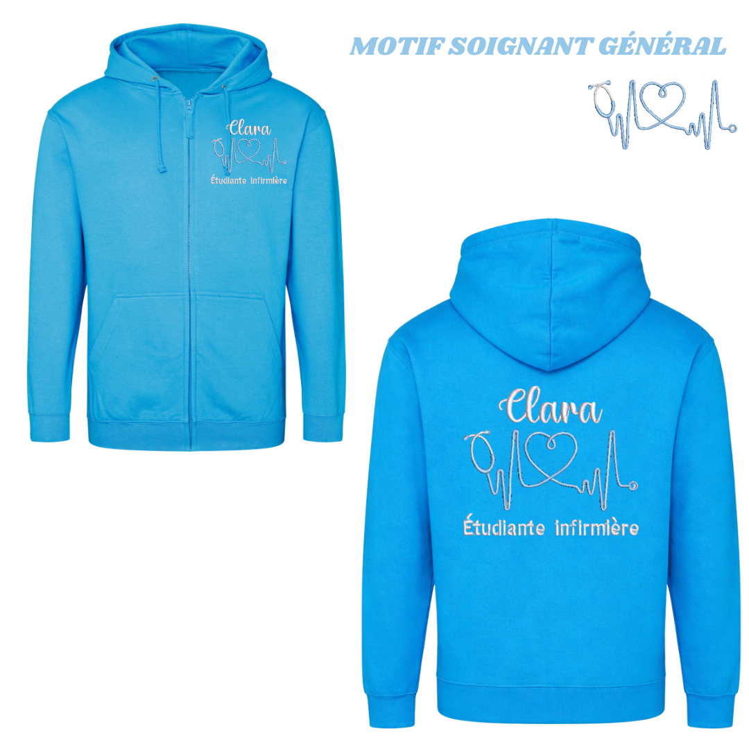 Sweat zip bleu Hawaï soignant personnalisé