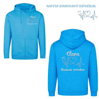 Sweat zip bleu Hawaï soignant personnalisé