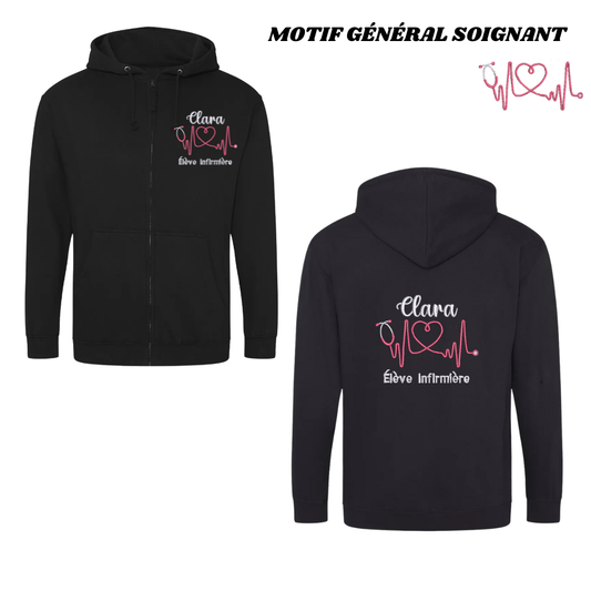 Sweat zip noir soignant personnalisé