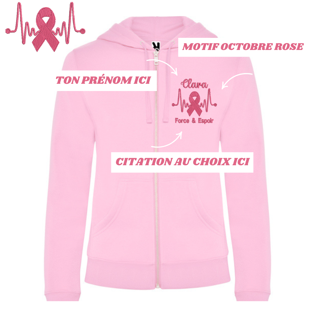 Sweat à capuche rose pastel zippé