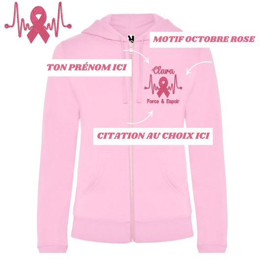 Sweat à capuche rose pastel zippé