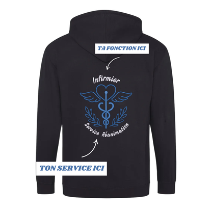 Sweat zip noir soignant personnalisé