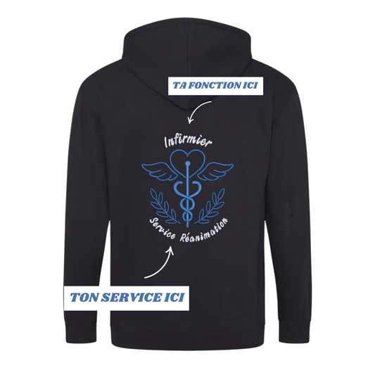 Sweat zip noir soignant personnalisé
