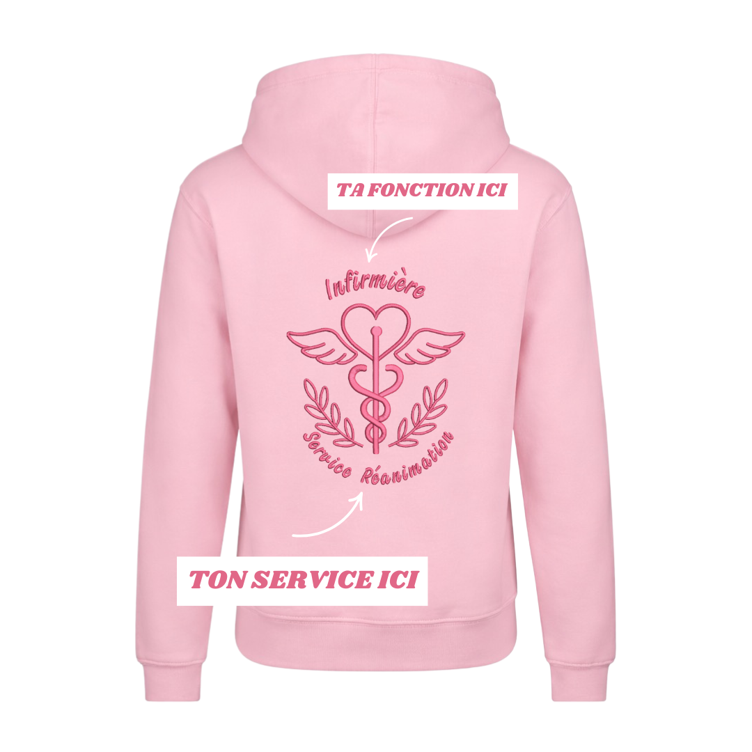 Sweat zip rose pastel soignant personnalisé