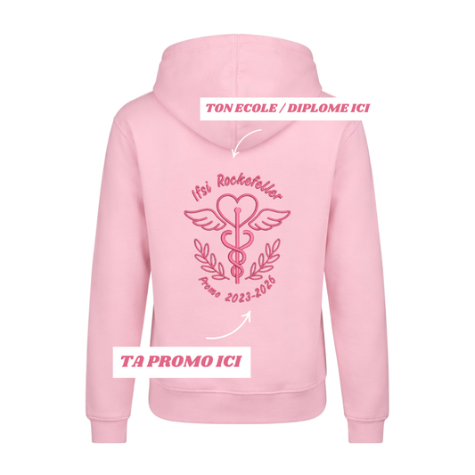 Sweat zip rose pastel soignant personnalisé