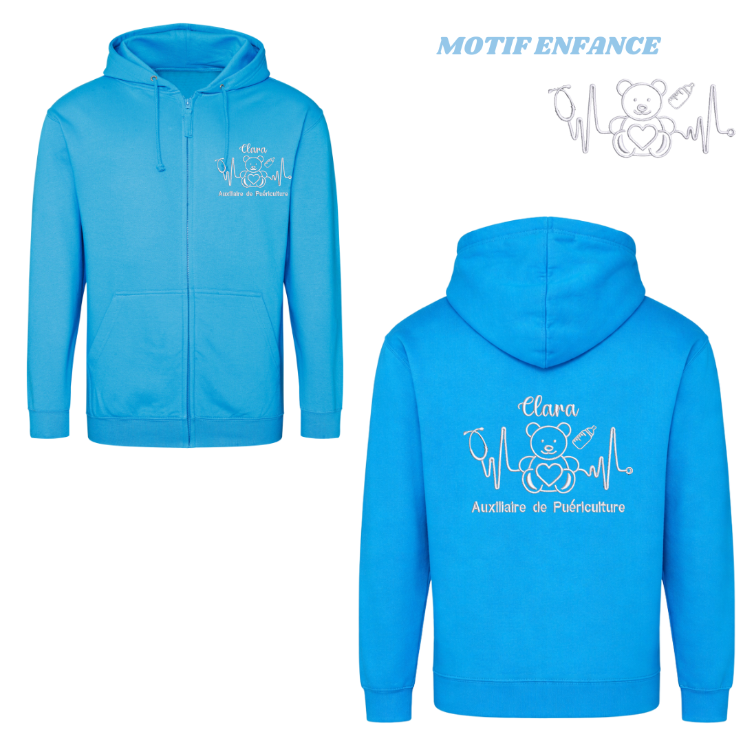 Sweat zip bleu Hawaï soignant personnalisé